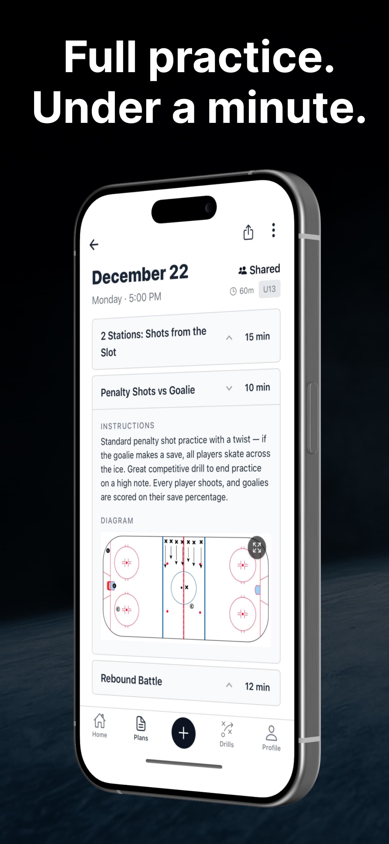 Full practice plan generated in under a minute